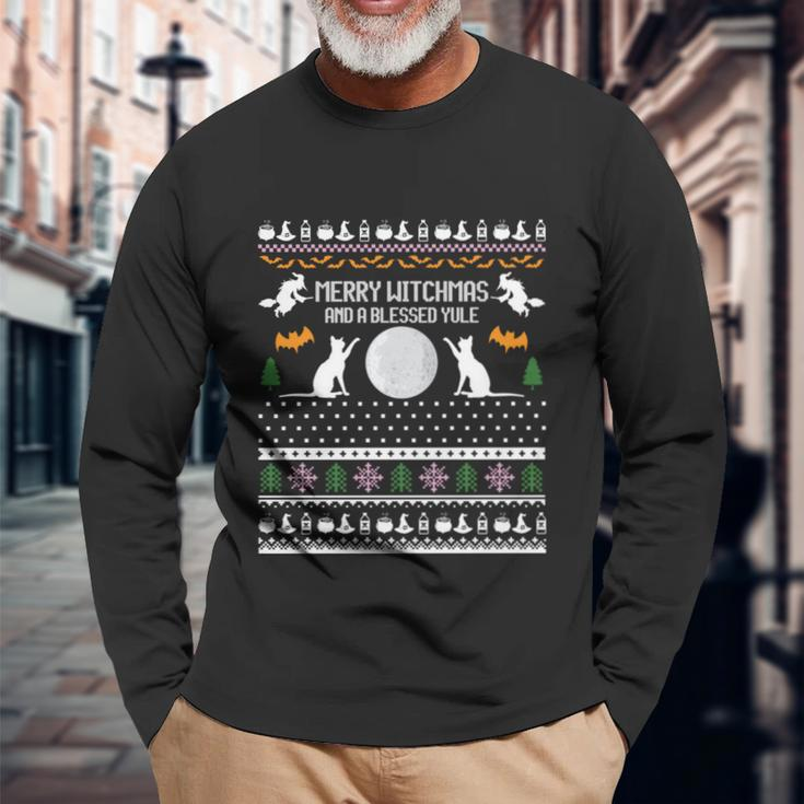 Merry Witchmas Cat Ugly Christmas Sweaters Long Sleeve T-Shirt Gifts for Old Men