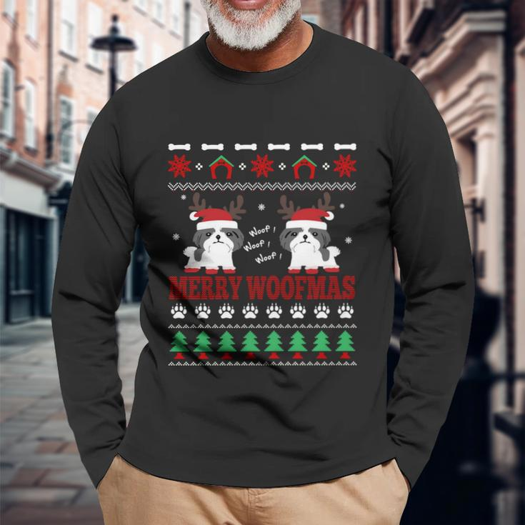 Merry Woofmas Dog Shih Tzu Ugly Christmas Cool Long Sleeve T-Shirt Gifts for Old Men