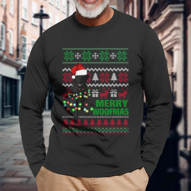 Merry Woofmas Flat Coated Retriever Dog Ugly Christmas Long Sleeve T-Shirt Gifts for Old Men