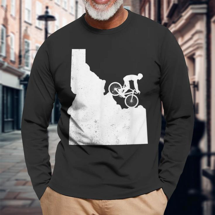 Mountain Bike Vintage Idahos Biking Map Art- Mtb Biker Gift Men Women Long Sleeve T-shirt Graphic Print Unisex Gifts for Old Men