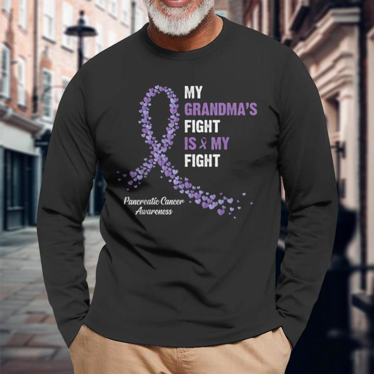 My Grandmas Fight Is My Fight Pancreatic Cancer Awareness Men Women Long Sleeve T-shirt Graphic Print Unisex Gifts for Old Men