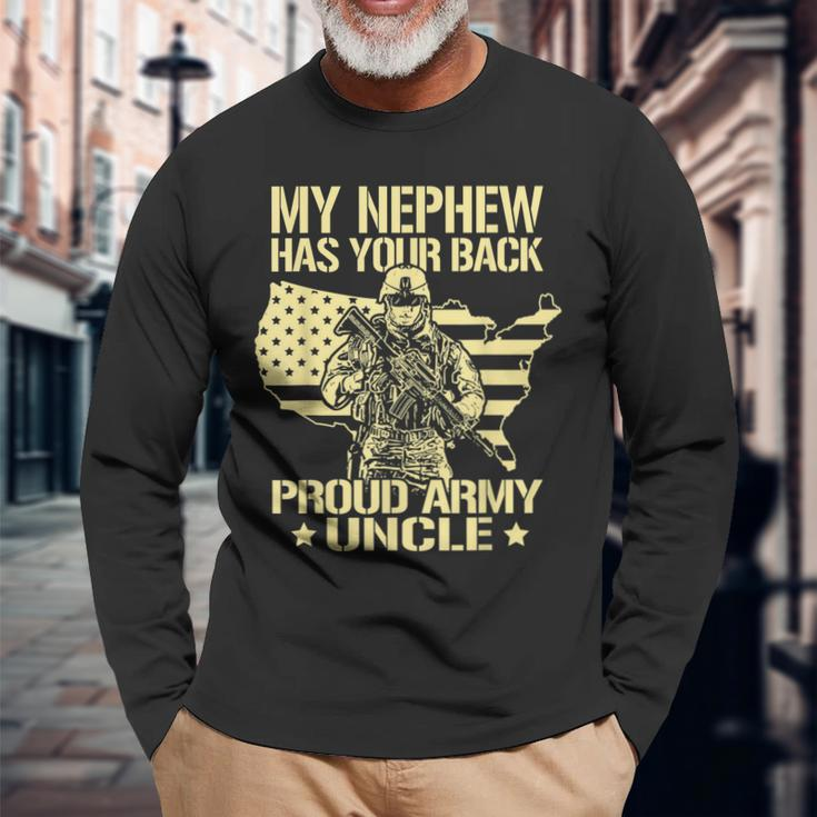 My Nephew Has Your Back Proud Army Uncle Military Long Sleeve T-Shirt Gifts for Old Men
