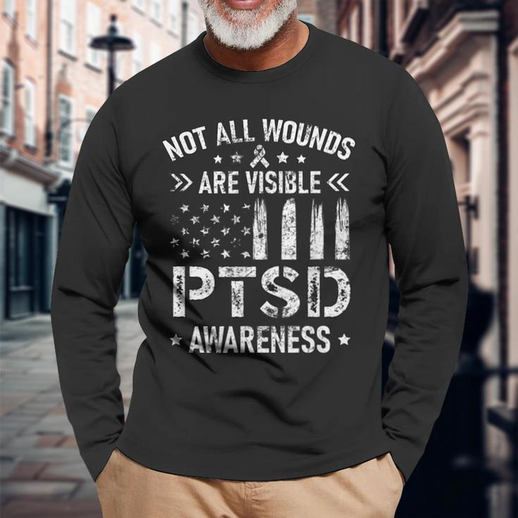 Not All Wounds Are Visible Ptsd Awareness Us Veteran Soldier Long Sleeve T-Shirt Gifts for Old Men
