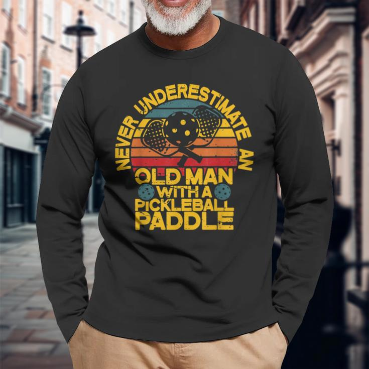 An Old Man With A Pickleball Paddle Men Dad Long Sleeve T-Shirt Gifts for Old Men
