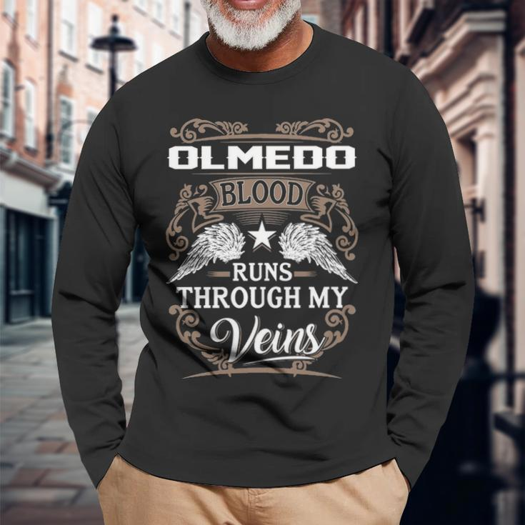 Olmedo Name Olmedo Blood Runs Through My Veins Long Sleeve T-Shirt Gifts for Old Men