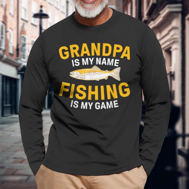 Opa Ist Mein Name Angeln Ist Mein Spiel Opa Fishing Langarmshirts Geschenke für alte Männer