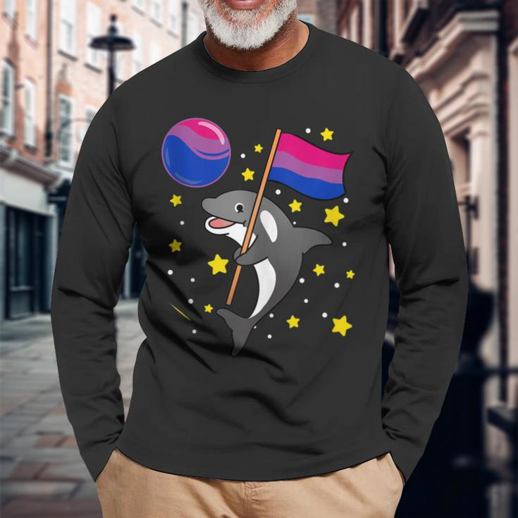 Orca In Space Bisexual Pride Long Sleeve T-Shirt Gifts for Old Men