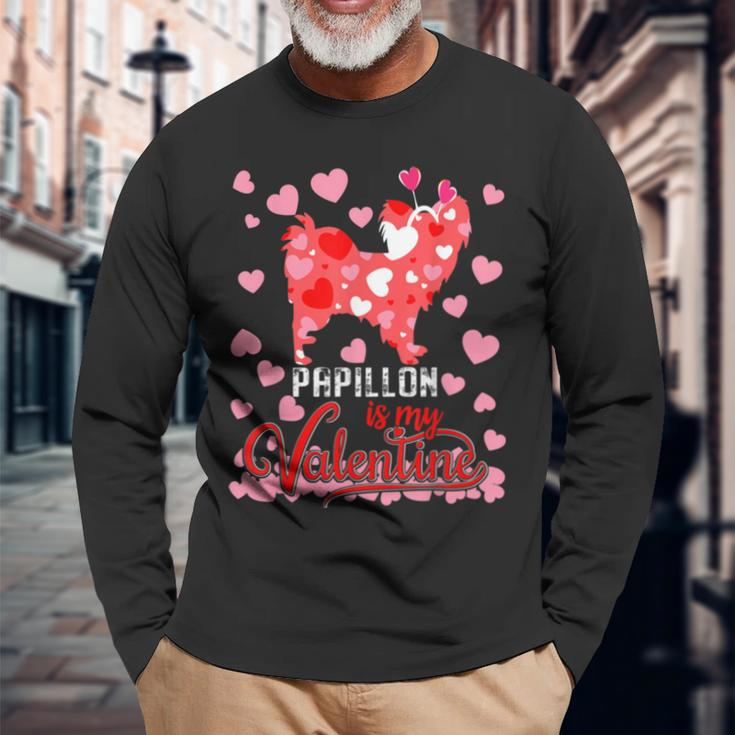 Papillon Is My Valentine Dog Lover Dad Mom Boy Girl Long Sleeve T-Shirt T-Shirt Gifts for Old Men