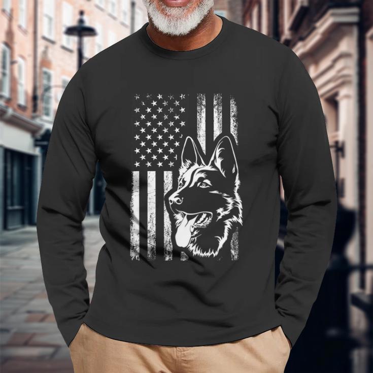 Patriotic German Shepherd American Flag Dog Lover Tshirt V3 Long Sleeve T-Shirt Gifts for Old Men