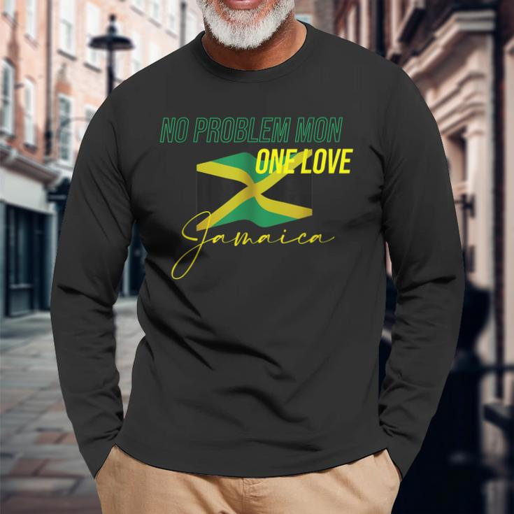 Patriotic One Love Jamaica Pride Clothing Jamaica Flag Color Long Sleeve T-Shirt Gifts for Old Men