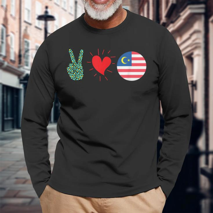 Peace Love Malaysia Flag Malaysian Pride Roots Long Sleeve T-Shirt Gifts for Old Men