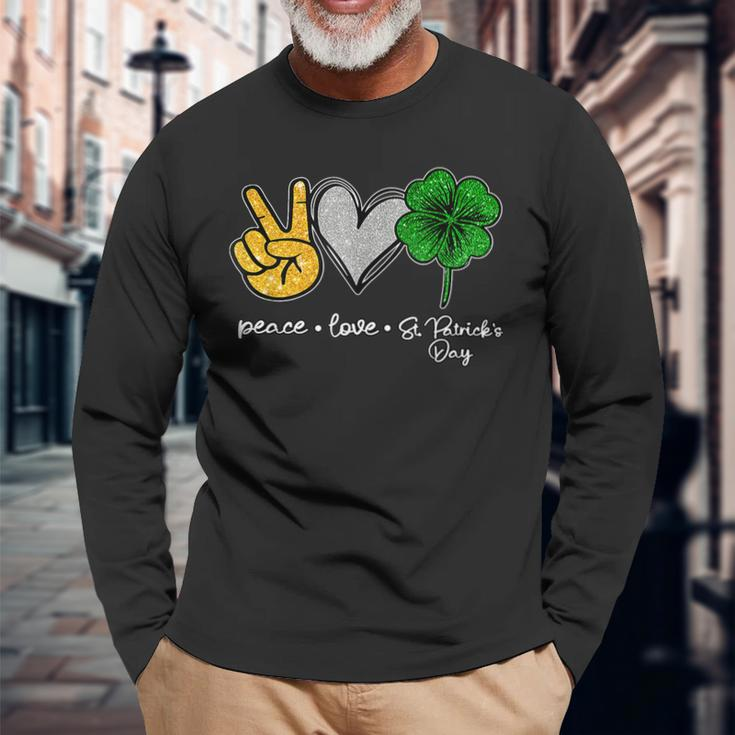 Peace Love St Patricks Day Shamrocks Long Sleeve T-Shirt Gifts for Old Men
