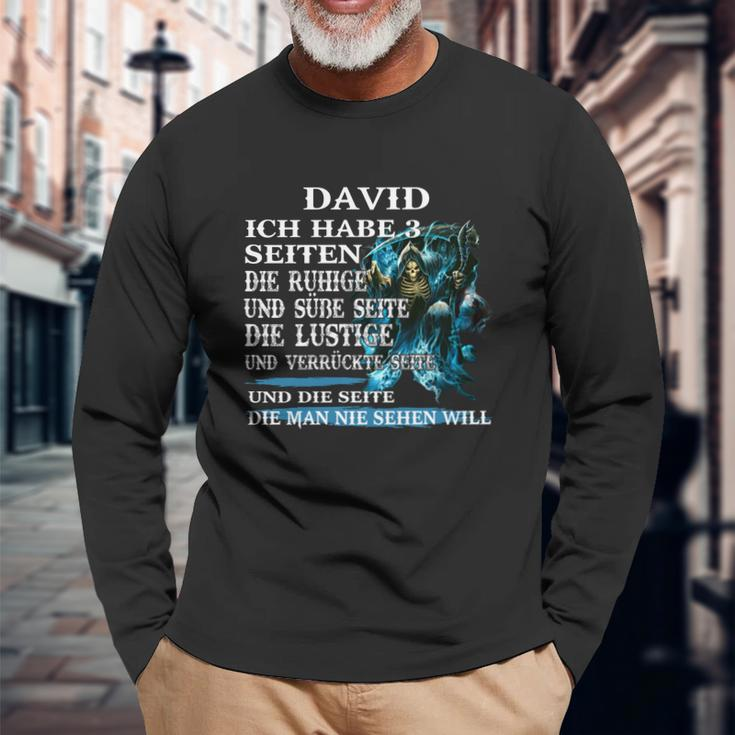 Personalisiertes Langarmshirts DAVID 3 Seiten & Wolf-Design in Blau Geschenke für alte Männer