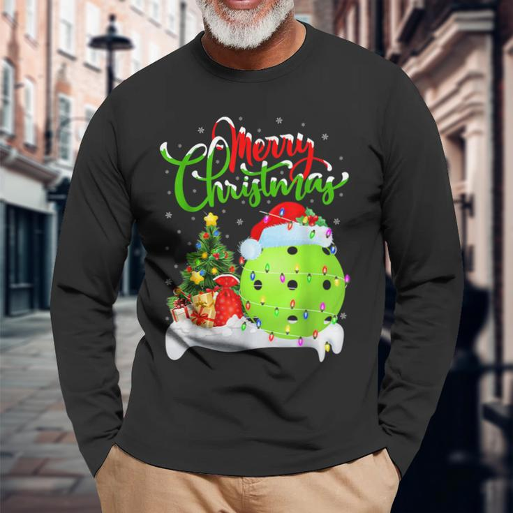 Pickleball Xmas Reindeer Santa Hat Pickleball Christmas 2022 Men Women Long Sleeve T-shirt Graphic Print Unisex Gifts for Old Men