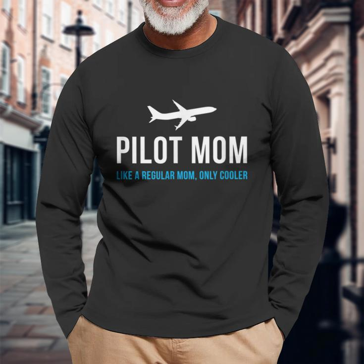 Pilot Mom Cute Airplane Aviation Long Sleeve T-Shirt Gifts for Old Men