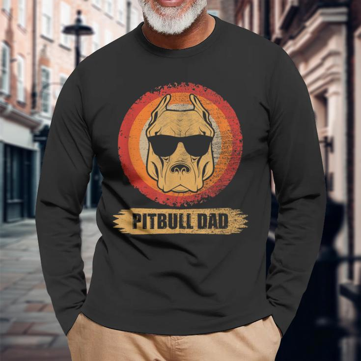 Pitbull Dad Dog With Sunglasses Pit Bull Father & Dog Lovers Long Sleeve T-Shirt Gifts for Old Men