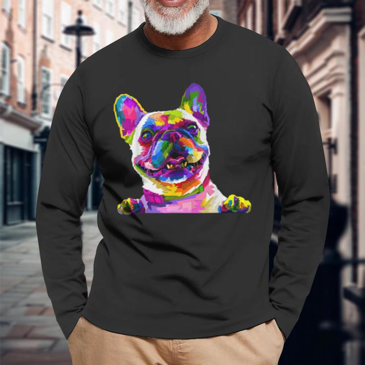 Pop Art Bulldog Mom Dog Dad Frenchie Long Sleeve T-Shirt T-Shirt Gifts for Old Men