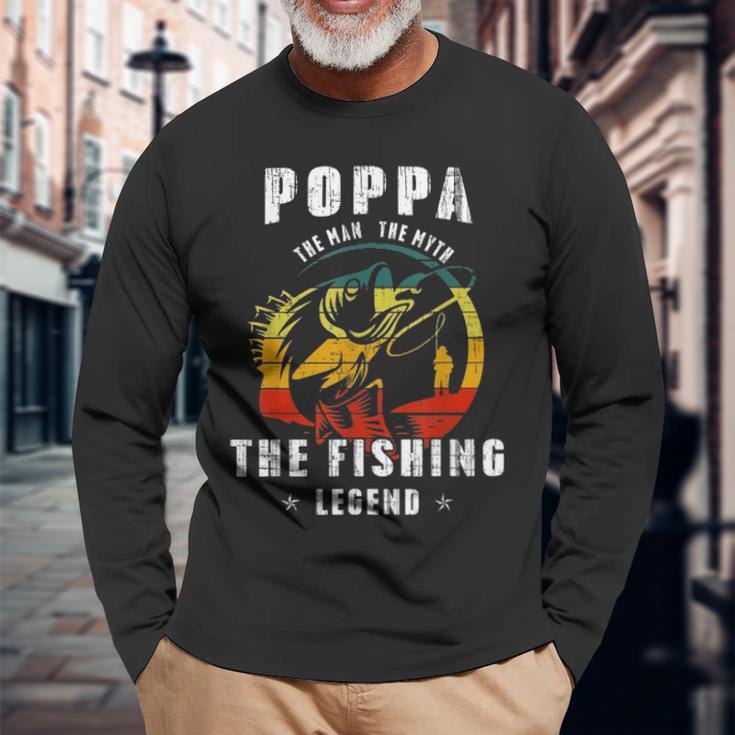 Poppa Man Myth Fishing Legend Fathers Day Long Sleeve T-Shirt Gifts for Old Men