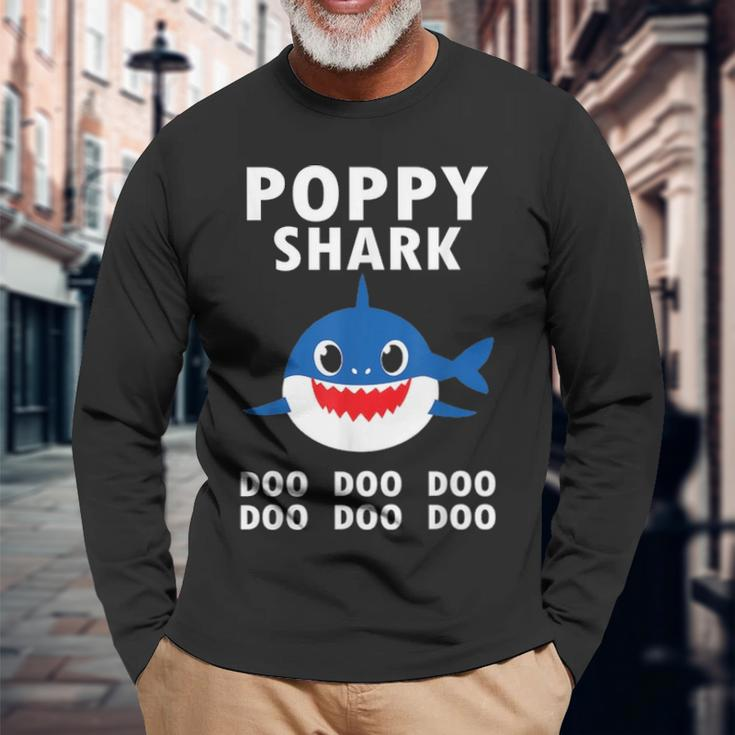 Poppy Shark Doo Doo Doo Fathers Day Poppy Long Sleeve T-Shirt Gifts for Old Men