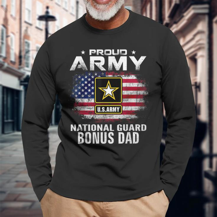 Proud Army National Guard Bonus Dad With American Flag Long Sleeve T-Shirt Gifts for Old Men