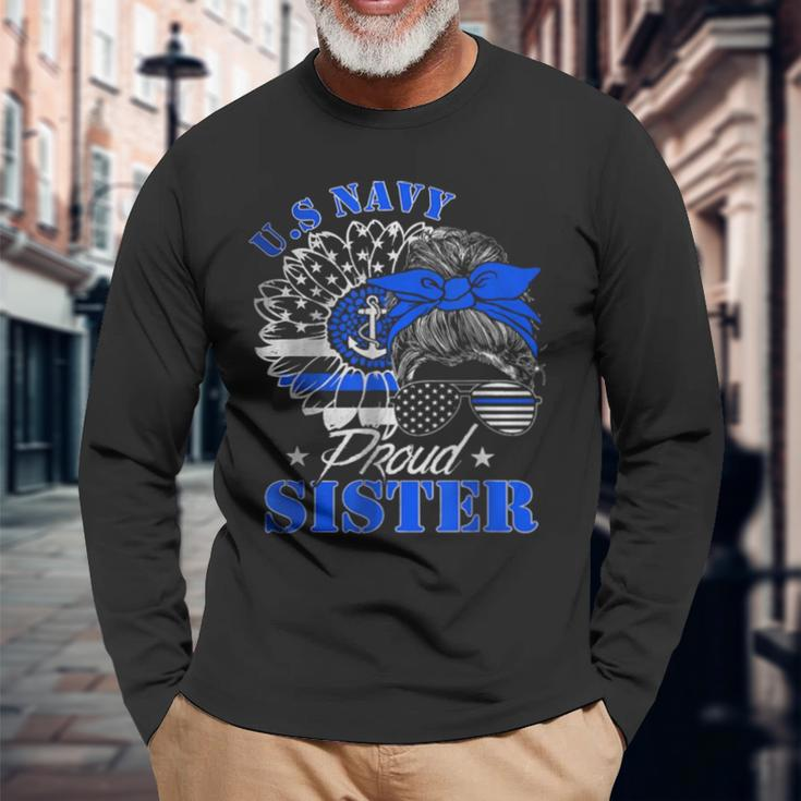 Proud Coast Guard Sister Us Navy Mother Messy Bun Hair Long Sleeve T-Shirt T-Shirt Gifts for Old Men