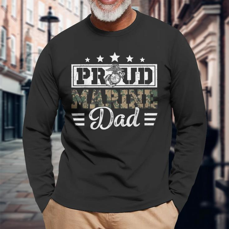 Proud Marine Military Dad Veteran Long Sleeve T-Shirt Gifts for Old Men