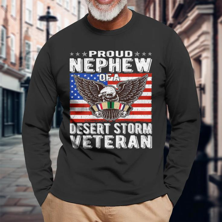 Proud Nephew Of Desert Storm Veteran Persian Gulf War Vet Men Women Long Sleeve T-shirt Graphic Print Unisex Gifts for Old Men