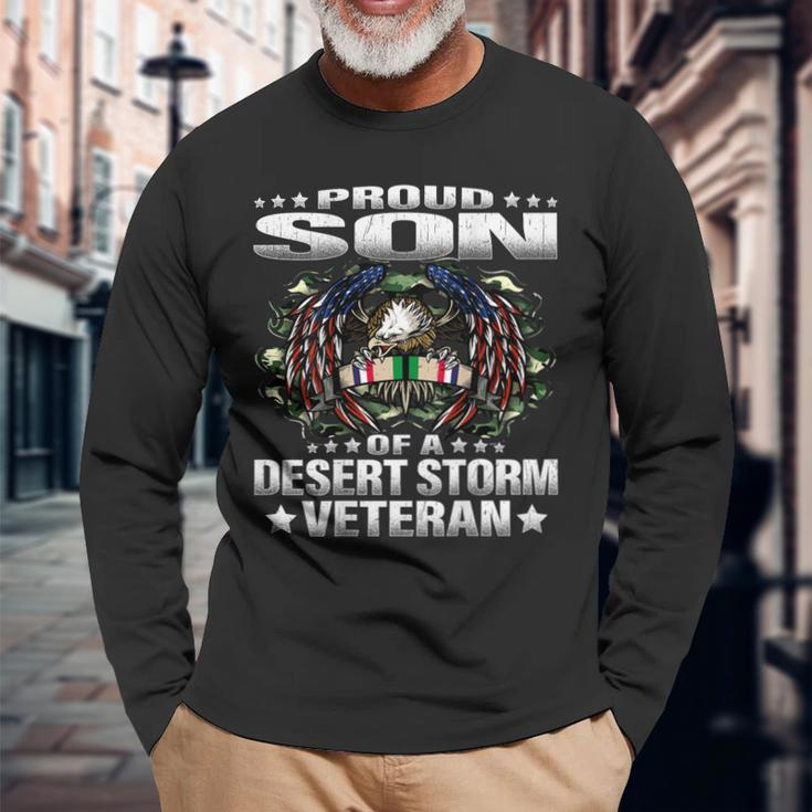 Proud Son Of A Desert Storm Veteran Military Vets Child Men Women Long Sleeve T-shirt Graphic Print Unisex Gifts for Old Men