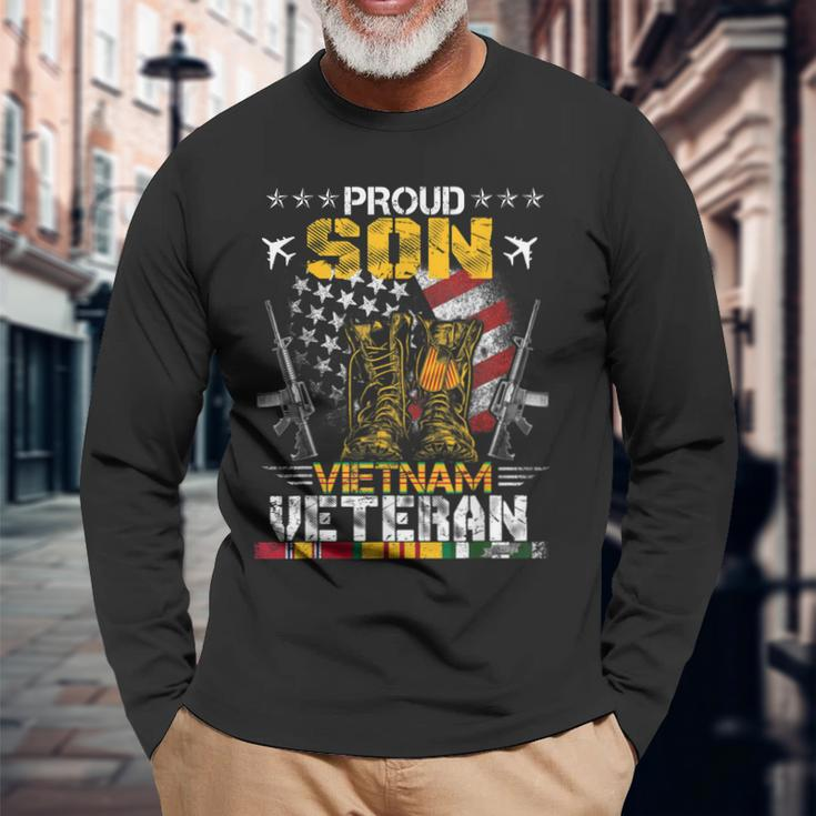 Proud Son Of Vietnam Veteran Us Flag Proud Veteran Long Sleeve T-Shirt Gifts for Old Men