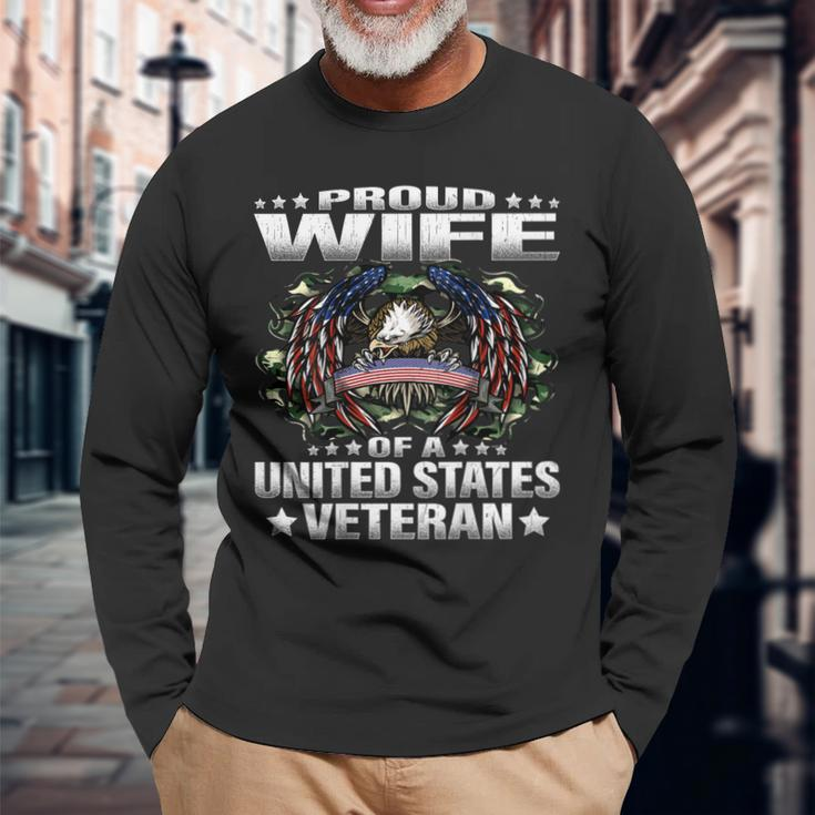 Proud Wife Of A United States Veteran Military Vets Spouse Men Women Long Sleeve T-shirt Graphic Print Unisex Gifts for Old Men