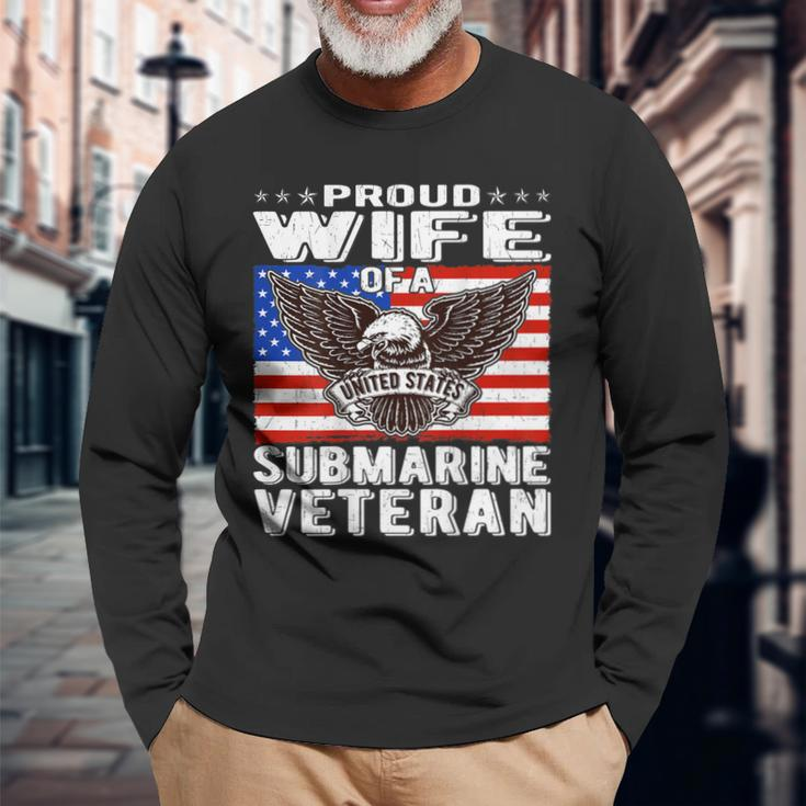 Proud Wife Of Us Submarine Veteran Patriotic Military Spouse V2 Men Women Long Sleeve T-shirt Graphic Print Unisex Gifts for Old Men