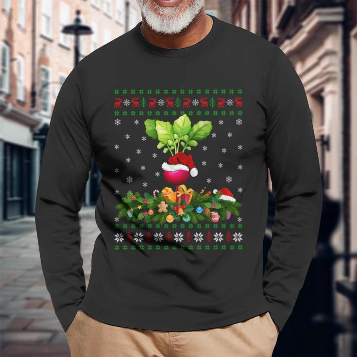 Radish Lover Xmas Santa Hat Ugly Radish Christmas Great Long Sleeve T-Shirt Gifts for Old Men