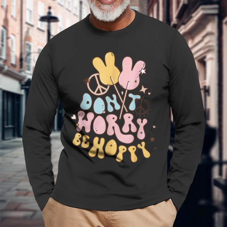 Retro Groovy Easter Bunny Happy Easter Dont Worry Be Hoppy Long Sleeve T-Shirt T-Shirt Gifts for Old Men