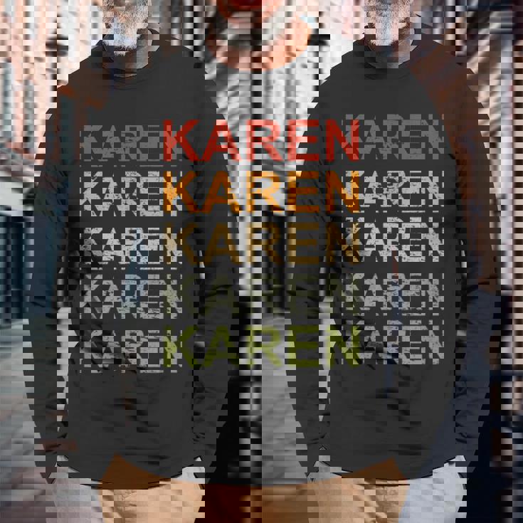 Retro Karen Personalized Karen Name Girl Woman Karen Long Sleeve T-Shirt Gifts for Old Men