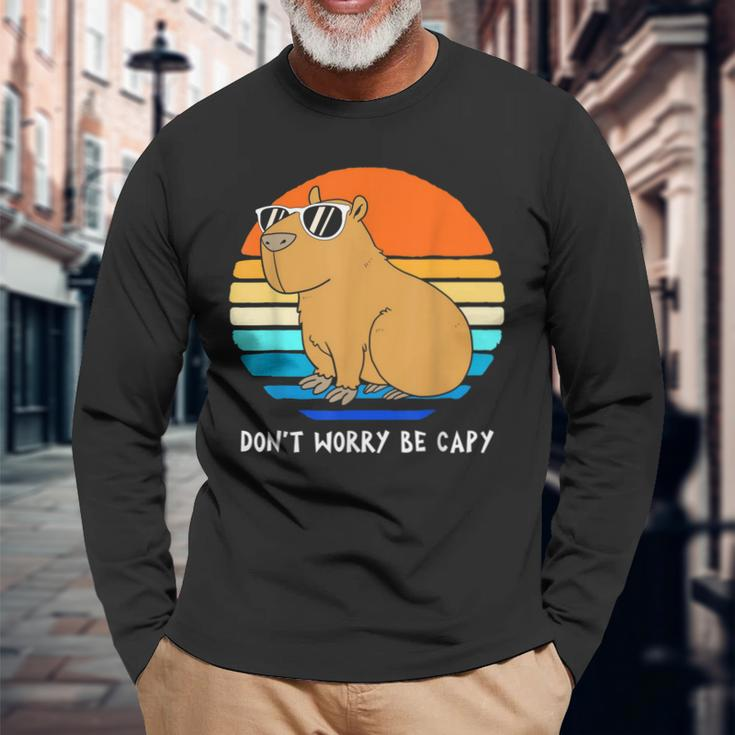 Retro Rodent Capybara Dont Be Worry Be Capy Long Sleeve T-Shirt Gifts for Old Men
