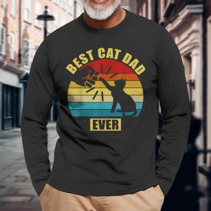 Retro Vintage Best Cat Dad Ever Fist Bump Long Sleeve T-Shirt T-Shirt Gifts for Old Men