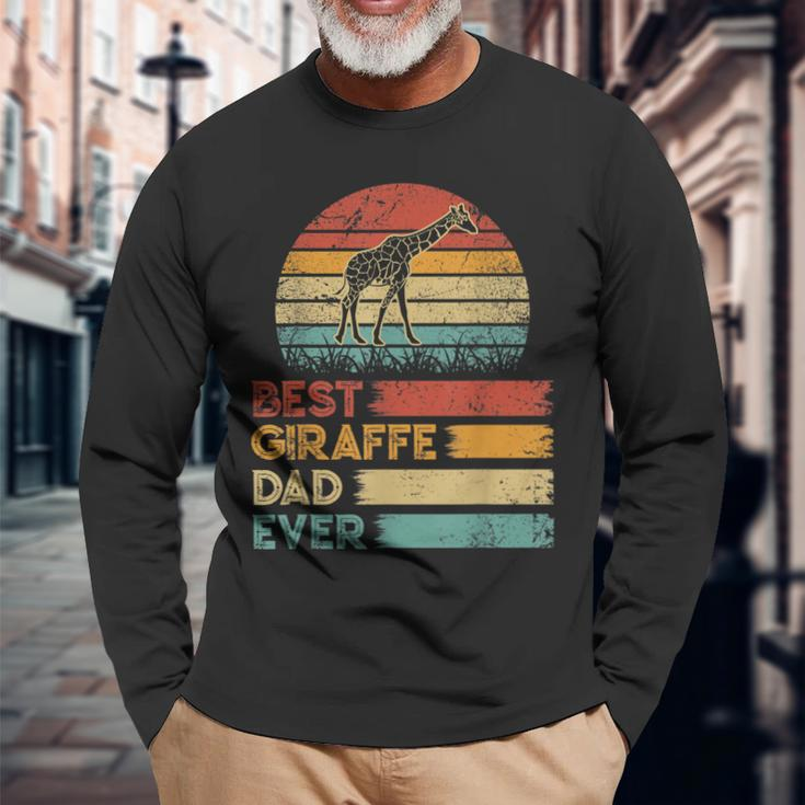 Retro Vintage Best Giraffe Dad Ever Animals Lover Long Sleeve T-Shirt Gifts for Old Men