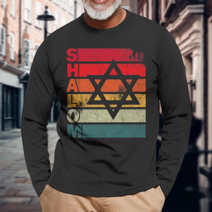Retro Vintage Shalom Jewish Star Of David Hanukkah Chanukah Long Sleeve T-Shirt Gifts for Old Men