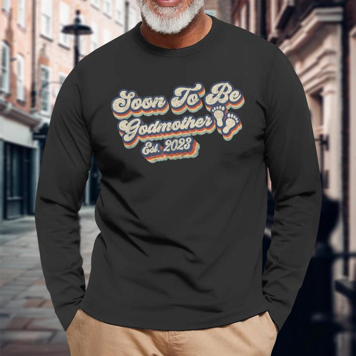 Retro Vintage Soon To Be Godmother 2023 First Time Godmother Long Sleeve T-Shirt Gifts for Old Men