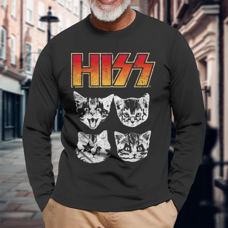 Hiss Cat Cats Kittens Rock Music Cat Lover Hiss Long Sleeve T-Shirt Gifts for Old Men