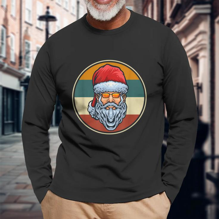 Santa Claus Face Sunglasses With Hat Beard Christmas Vintage Retro Long Sleeve T-Shirt Gifts for Old Men