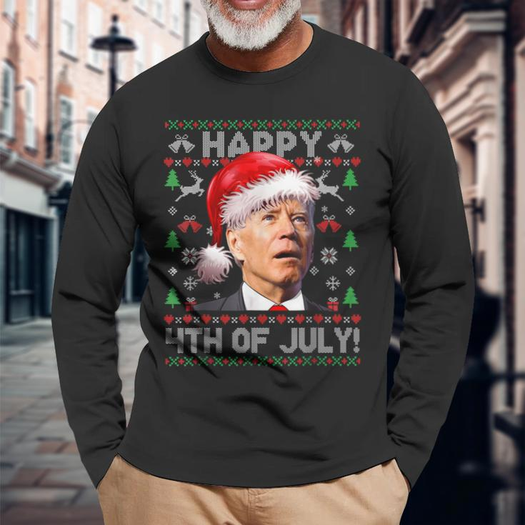 Santa Joe Biden Happy 4Th Of July Ugly Christmas Sweater V3 Men Women Long Sleeve T-shirt Graphic Print Unisex Gifts for Old Men