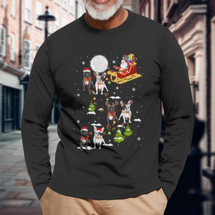 Santa Riding Sleigh French Bulldog Christmas Reindeer Long Sleeve T-Shirt Gifts for Old Men