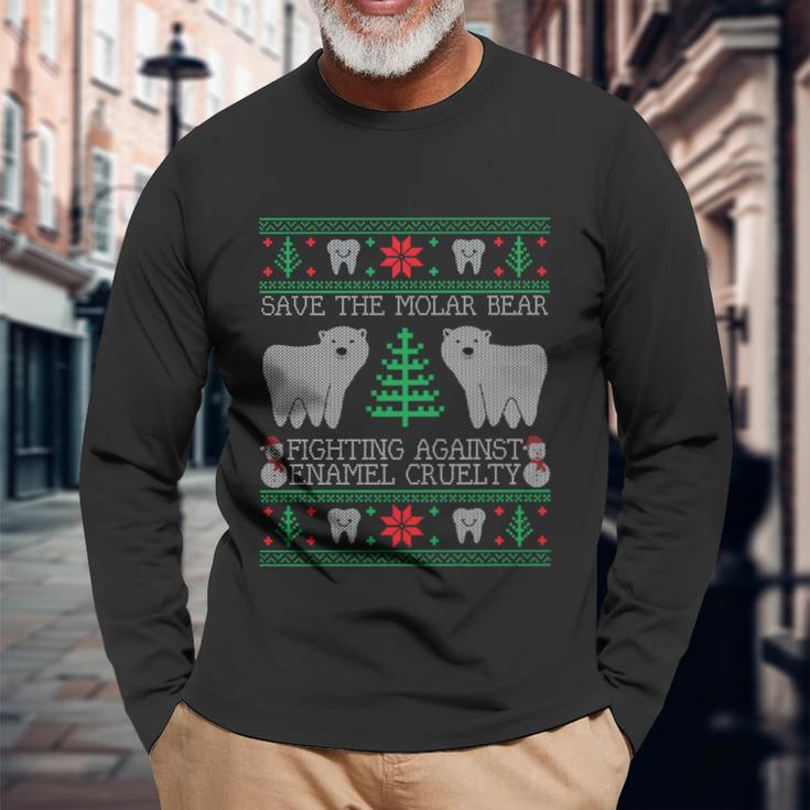 Save The Molar Bear Dental Dentist Ugly Christmas Sweaters Long Sleeve T-Shirt Gifts for Old Men