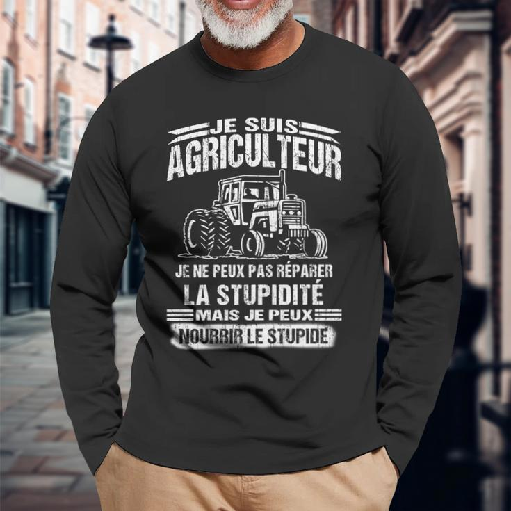 Schwarzes Langarmshirts mit Je suis Agriculteur, Traktor-Design für Landwirte Geschenke für alte Männer