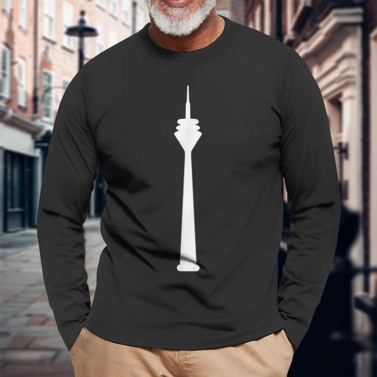 Schwarzes Langarmshirts mit Weißem Turmdruck Motiv, Modisches Stadtdesign Tee Geschenke für alte Männer