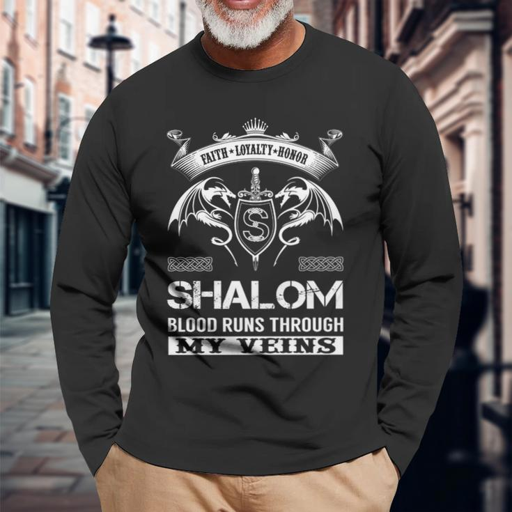 Shalom Blood Runs Through My Veins Long Sleeve T-Shirt Gifts for Old Men