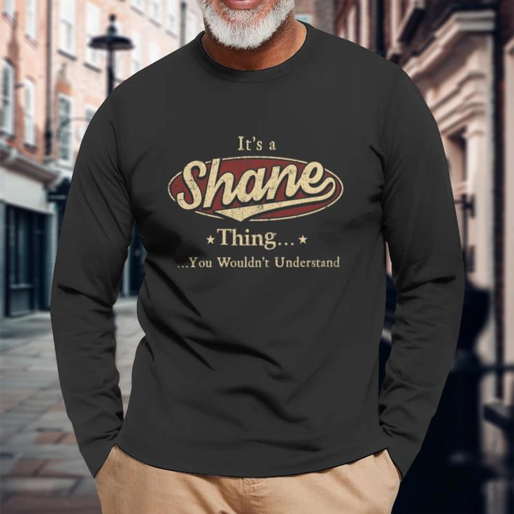 Shane Last Name Shane Name Crest Long Sleeve T-Shirt Gifts for Old Men
