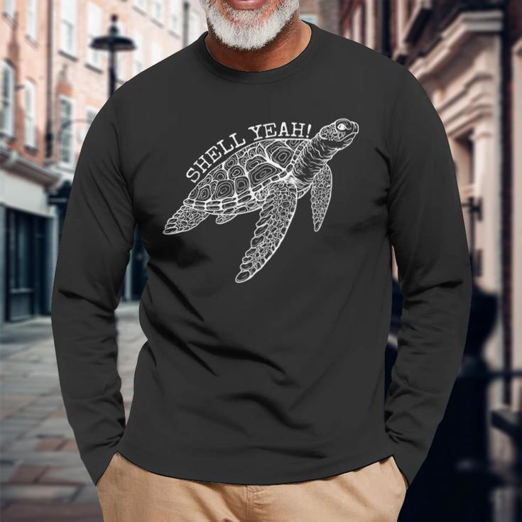 Shell Yeah Cute Tortoise Lover Gift Ocean Animal Turtle Sea Men Women Long Sleeve T-shirt Graphic Print Unisex Gifts for Old Men