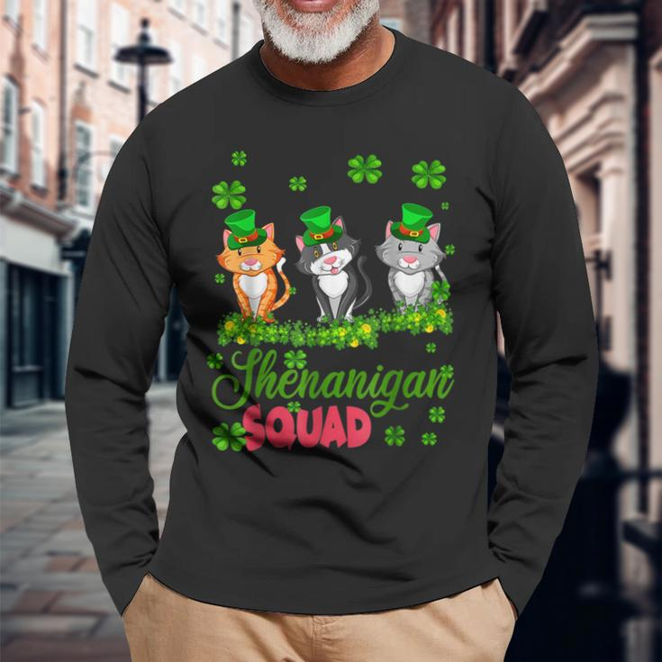 Shenanigan Squad St Patricks Day Leprechaun Cat Lover Long Sleeve T-Shirt Gifts for Old Men